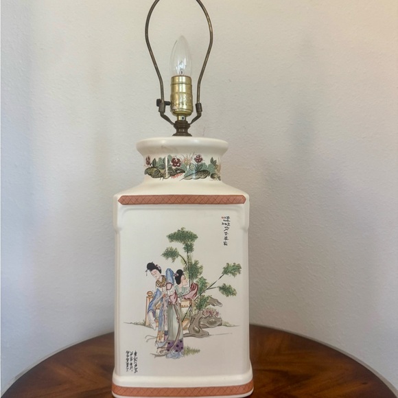 Other - Vintage Hand Painted Porcelain Chinese Feng Cheng Table Lamp 26”